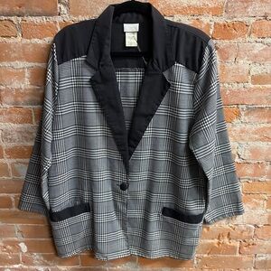 VTG Bobbie Brooks Black & White Plaid Houndstooth Blazer Jacket Women’s Large